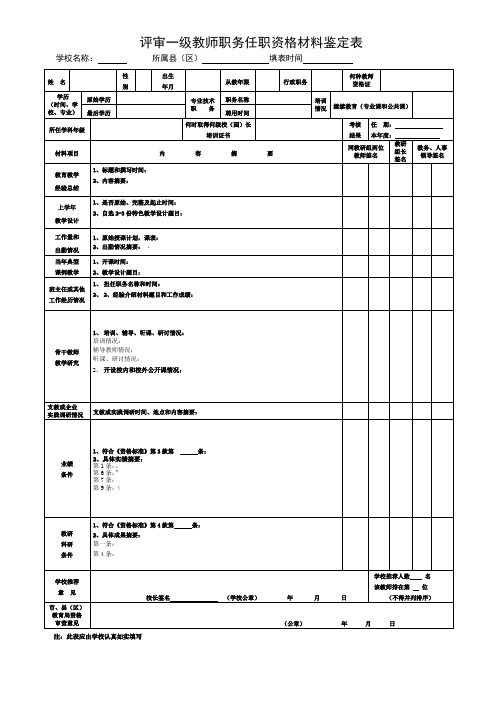 中学教师申报一级教师——鉴定表