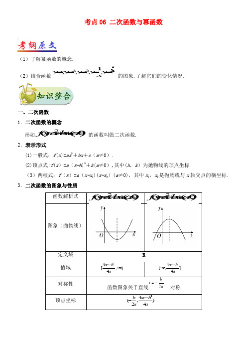 高考数学专题06二次函数与幂函数(含解析)理(2021年整理)