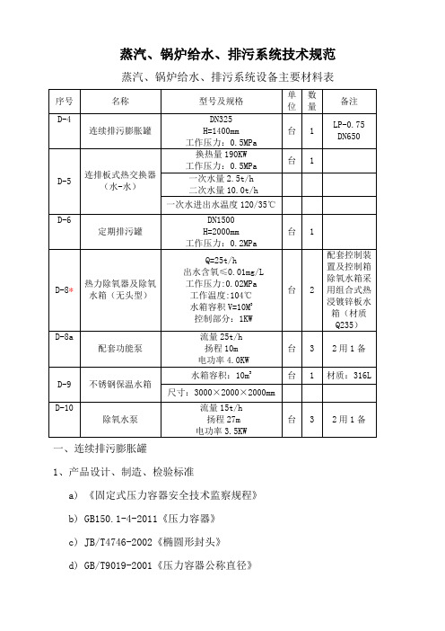 蒸汽、锅炉给水、排污系统技术规范