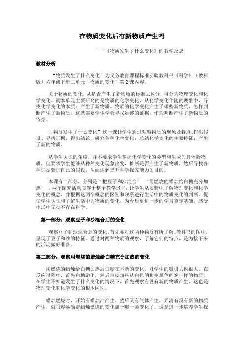 《物质发生了什么变化》的教学反思