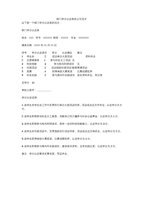 部门学分认定表怎么写范文