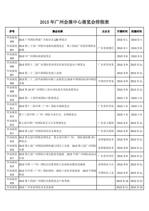 2015年广州会展中心展览会排程表