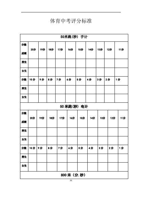 体育中考评分标准(南宁)