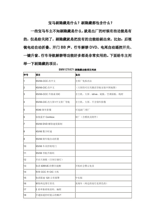 宝马刷隐藏都包含哪些功能？