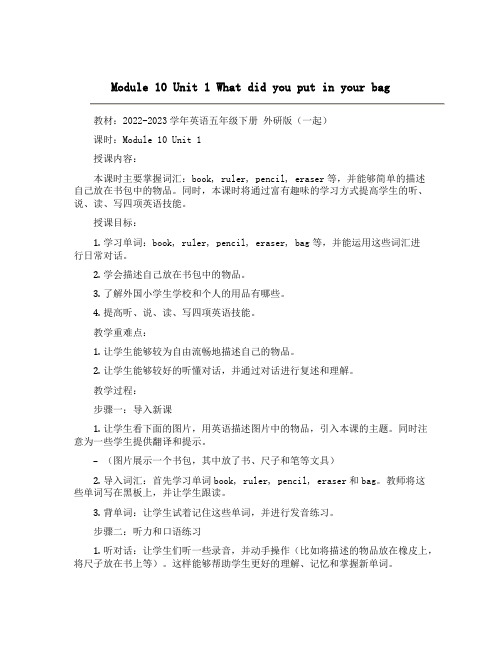 Module 10 Unit 1 What did you put in your bag(教案)-