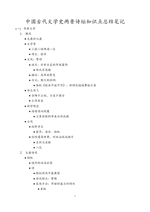 中国古代文学史两晋诗坛知识点总结笔记