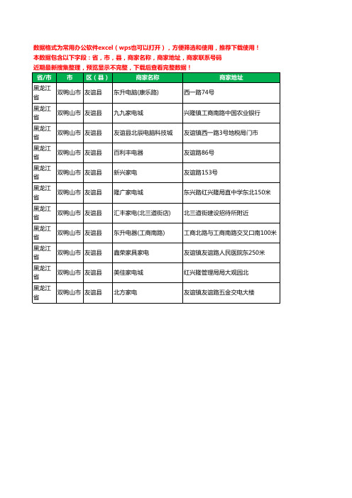 2020新版黑龙江省双鸭山市友谊县数码商城工商企业公司商家名录名单黄页联系电话号码地址大全11家