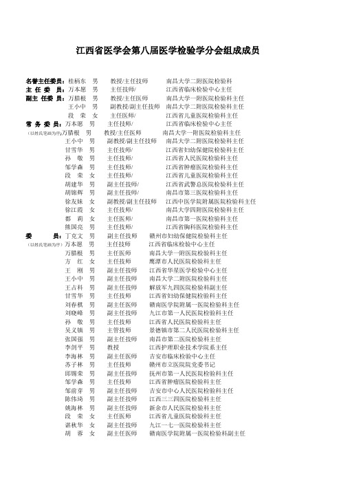 江西医学会第八届医学检验学分会组成成员-江西临床检验中心【范本模板】