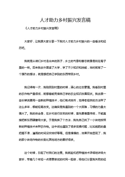 人才助力乡村振兴发言稿