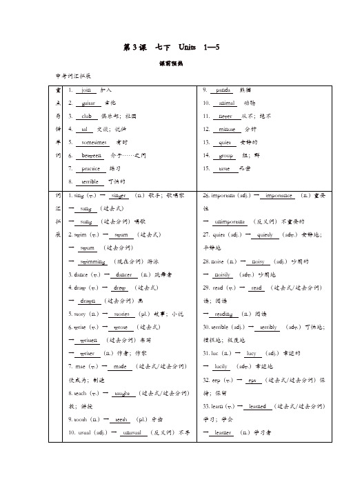 2019届中考英语复习第一篇语言基础知识第3课七下Units1_5基础知识