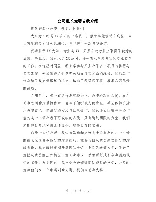 公司组长竞聘自我介绍