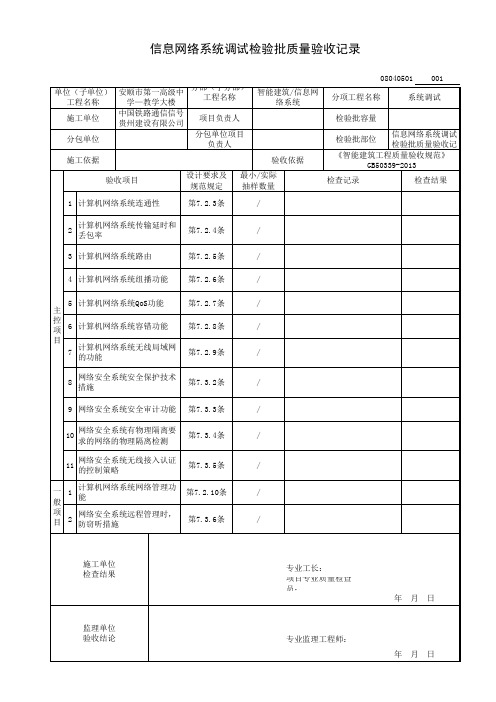 信息网络系统调试检验批质量验收记录