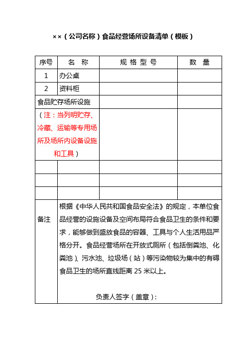 食品物流配送工具清单模板