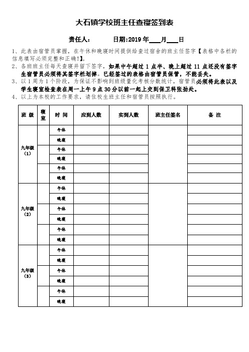 2019班主任查寝签到表