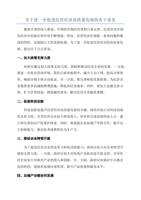 关于进一步促进民营经济高质量发展的若干意见