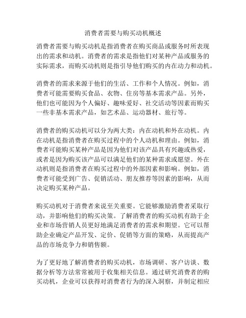 消费者需要与购买动机概述