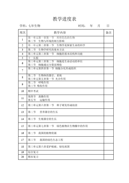 七年级生物上学期教学计划及教学进度表