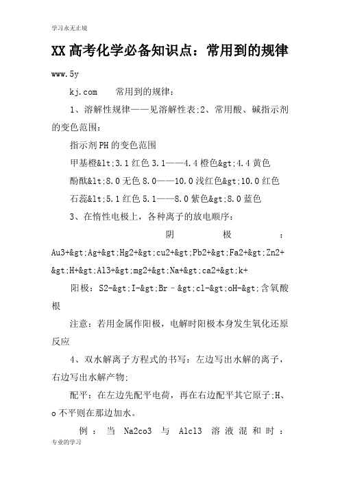 XX高考化学必备知识学习总结要点：常用到的规律