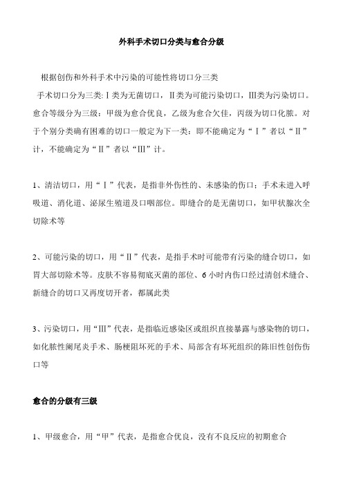 外科手术切口分类与愈合分级.