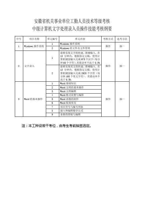 事业单位计算机文字录入中级技能