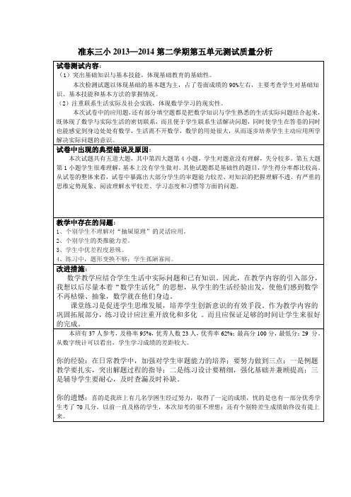 六年级(下)数学第五单元测试质量分析