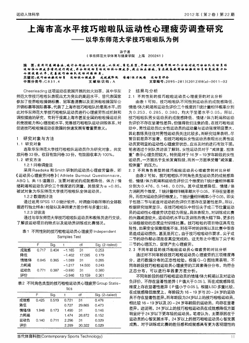 上海市高水平技巧啦啦队运动性心理疲劳调查研究——以华东师范大学技巧啦啦队为例