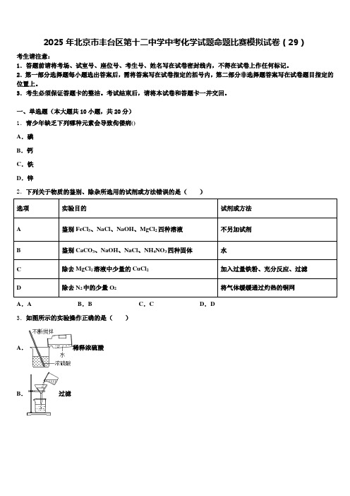 2025年北京市丰台区第十二中学中考化学试题命题比赛模拟试卷(29)含解析