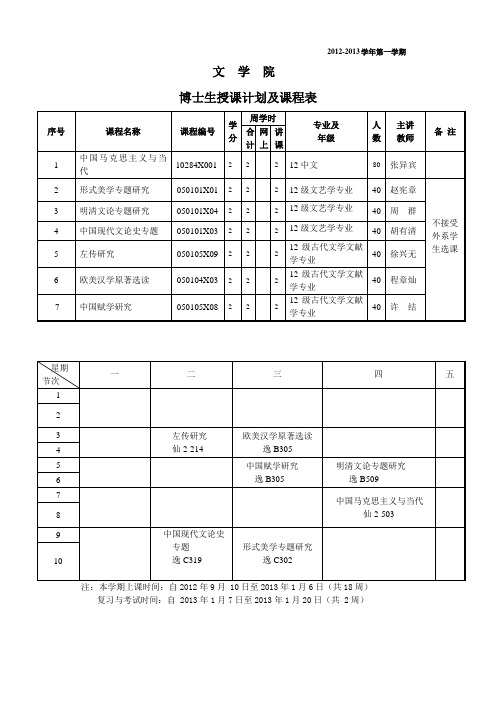 南京大学2012-13学年第一学期 中文系研究生课表