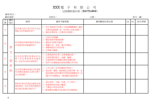 过程稽核作业指导书-过程审核检查表