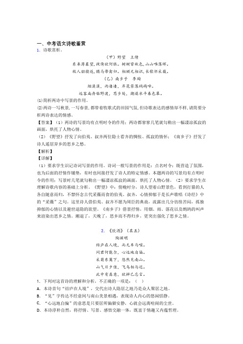 2020-2021中考语文二模试题分类汇编——诗歌鉴赏综合附答案解析