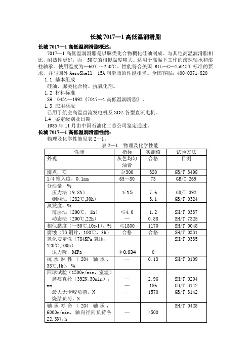 长城7017-1高低温润滑脂doc