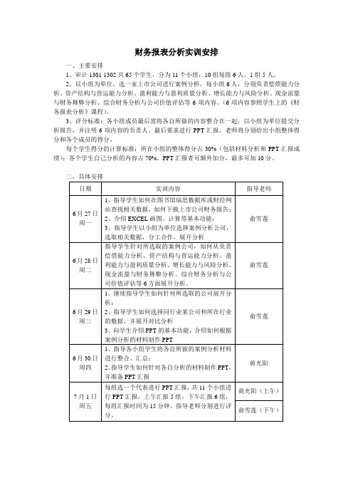 财务报表分析实训安排