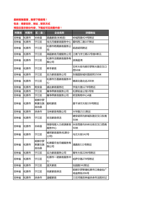 新版吉林省松原市家政服务企业公司商家户名录单联系方式地址大全26家