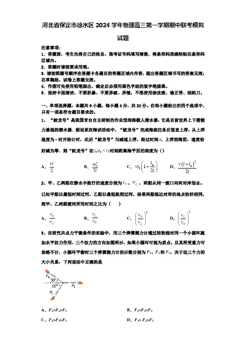 河北省保定市徐水区2024学年物理高三第一学期期中联考模拟试题含解析