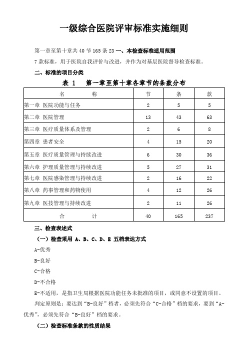 一级综合医院评审标准实施细则