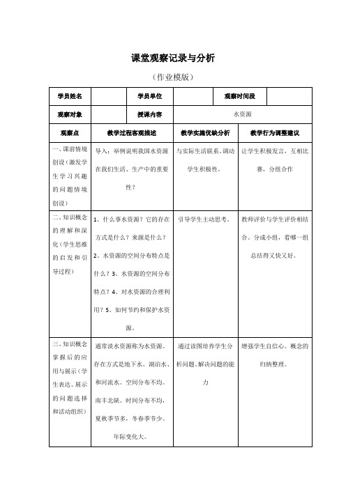 课堂观察记录与分析(模板)