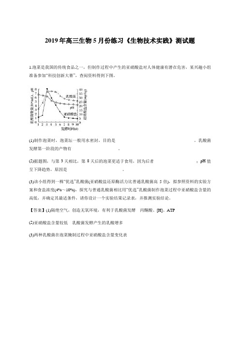 教师版-2019年高三生物5月份练习《生物技术实践》测试题