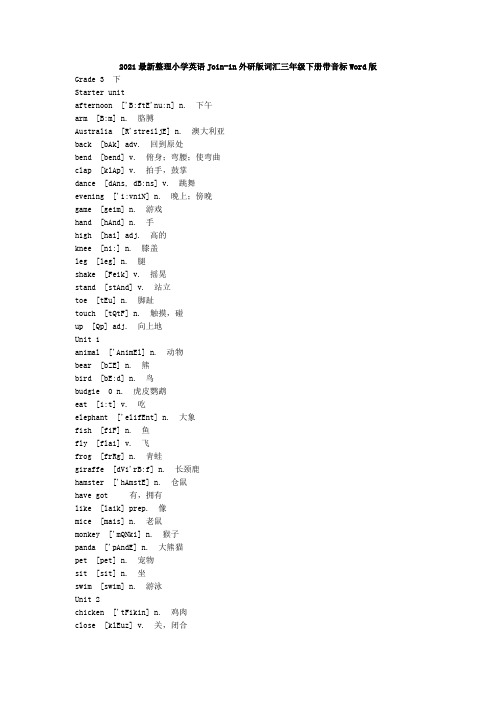 2021最新整理小学英语Join-in外研版词汇三年级下册Word版单词表