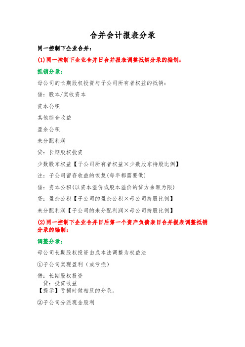 合并会计报表分录