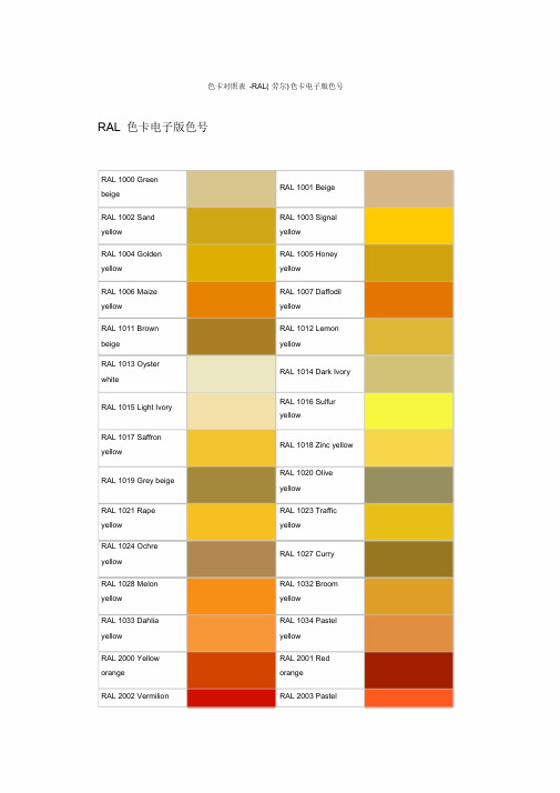 色卡对照表-RAL(劳尔)色卡电子版色号1课件.doc