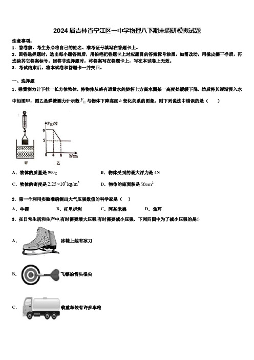 2024届吉林省宁江区一中学物理八下期末调研模拟试题及答案解析