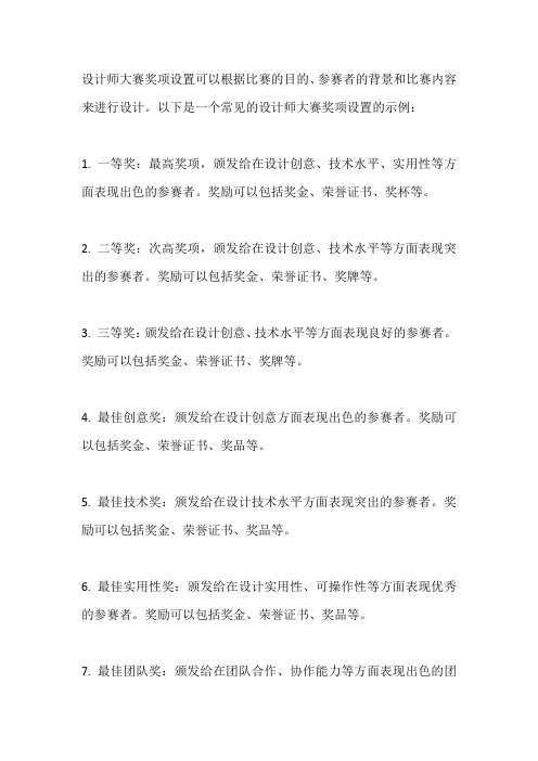 设计师大赛奖项设置