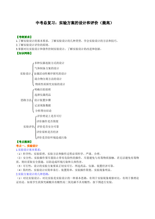 中考化学总复习：实验方案的设计和评价(提高) 知识讲解(最新)