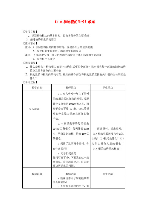 苏教版生物-七年级上册-江苏省东台市唐洋镇中学《5.2 植物根的生长》教案