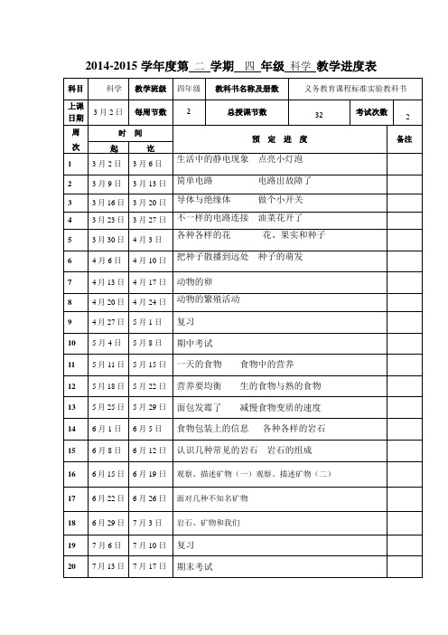 四年级科学下册课教案