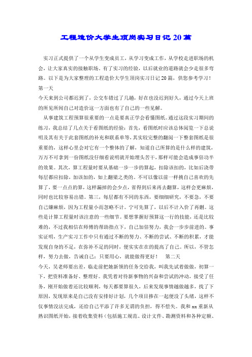 工程造价大学生顶岗实习日记20篇.doc