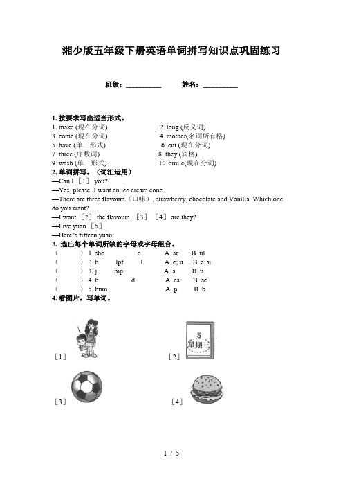 湘少版五年级下册英语单词拼写知识点巩固练习