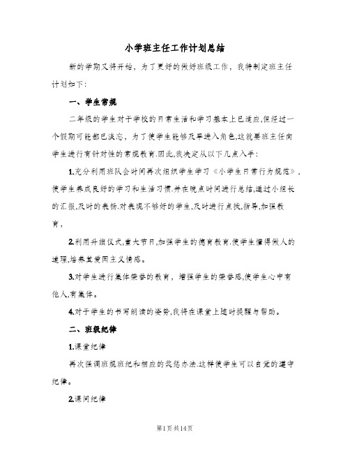 小学班主任工作计划总结(5篇)