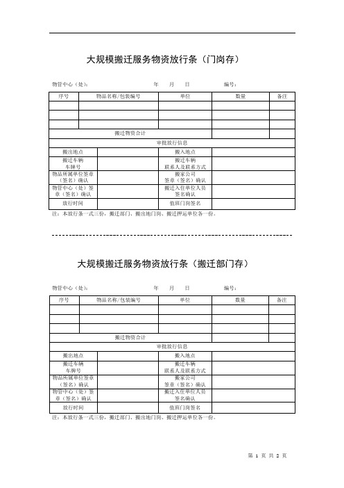 大规模搬迁服务物资放行条