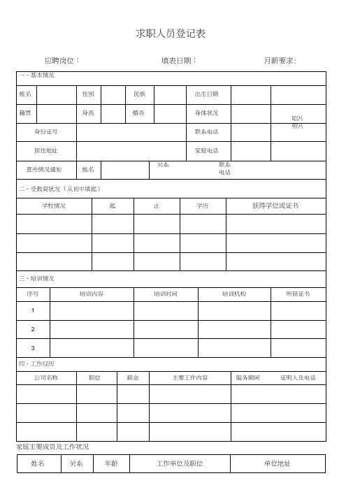 求职人员登记表表